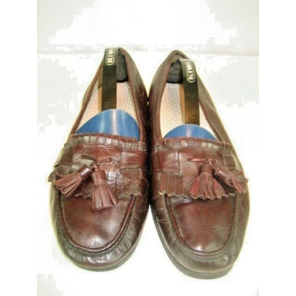 Mens Bostonian Brown  Leather Tassle Kilt Loafers sz 8M